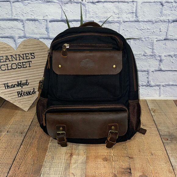 Harley-Davidson “Mustang" Backpack, weathered Leather and Black - Picture 2 of 14